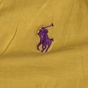 Ralph Lauren Sport Yellow Long Sleeve V Neck Tee Shirt Purple Pony Womens Medium